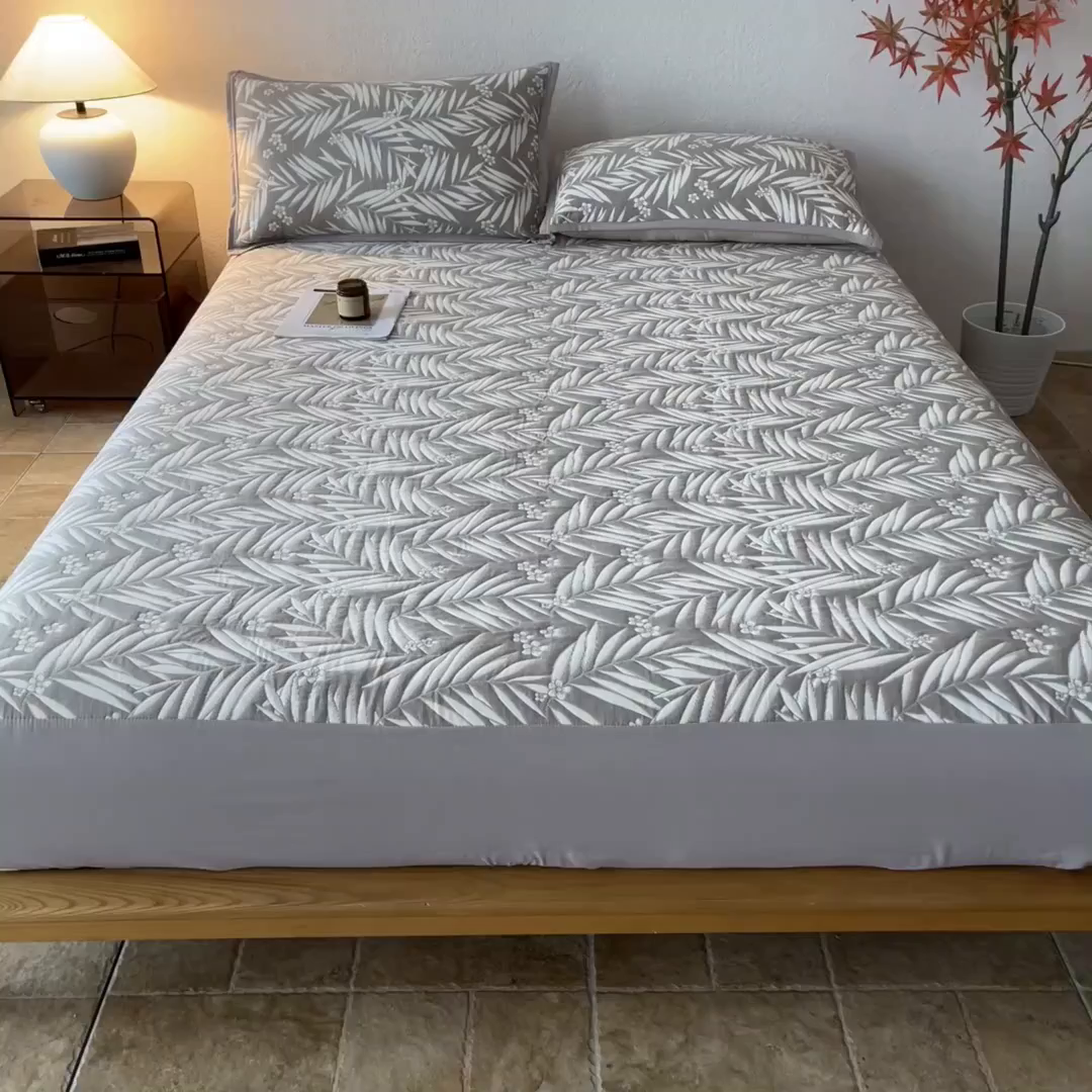 91家纺网 家纺一手货源 找家纺 萌飞 2025新款A类三层纱床笠 叶美-赤铜棕