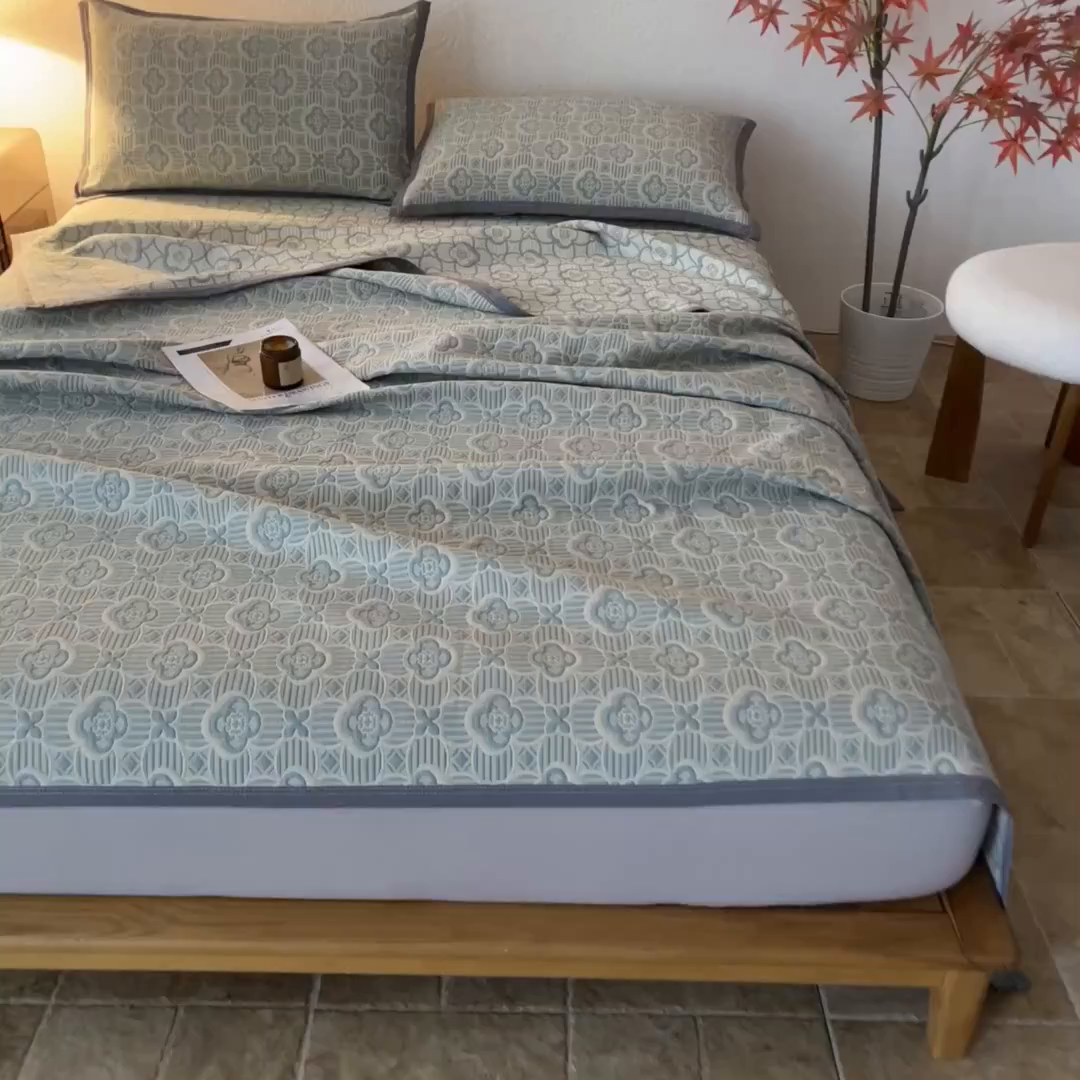 91家纺网 家纺一手货源 找家纺 萌飞 2025新款A类三层纱床笠 可丽之彩-亚丁绿