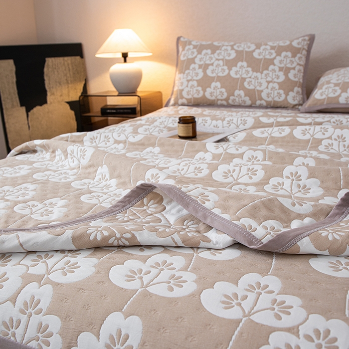 91家纺网 家纺一手货源 找家纺 萌飞 2025新款A类三层纱床笠 叶趣-深棕