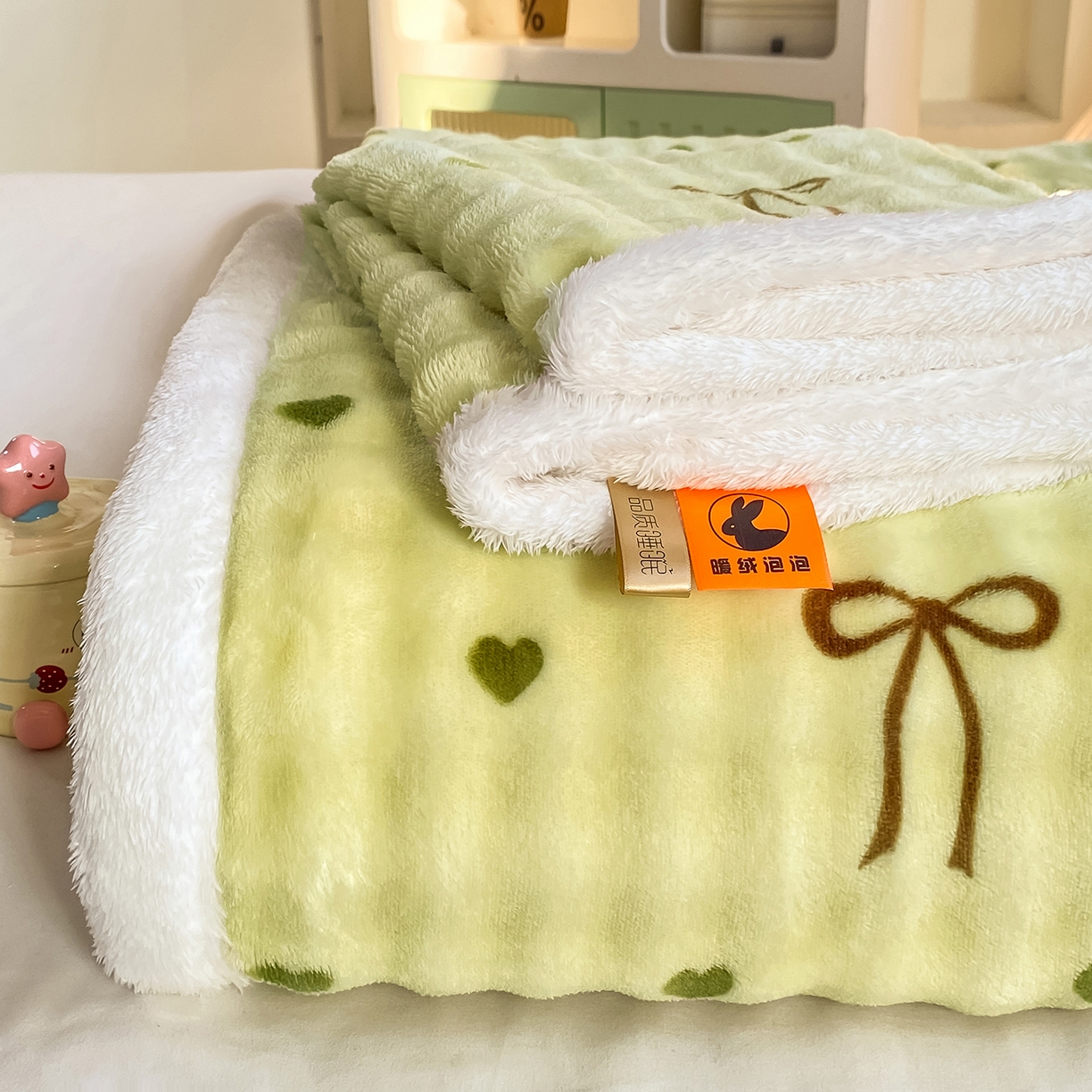 眠势力 2025新款暖绒泡泡床单冬季保暖被单牛奶绒床单罩 爱心绿【暖绒泡泡床单】
