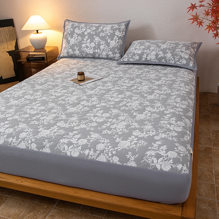 91家纺网 家纺一手货源 找家纺 萌飞 2025新款A类三层纱床笠 慕白-锡器灰