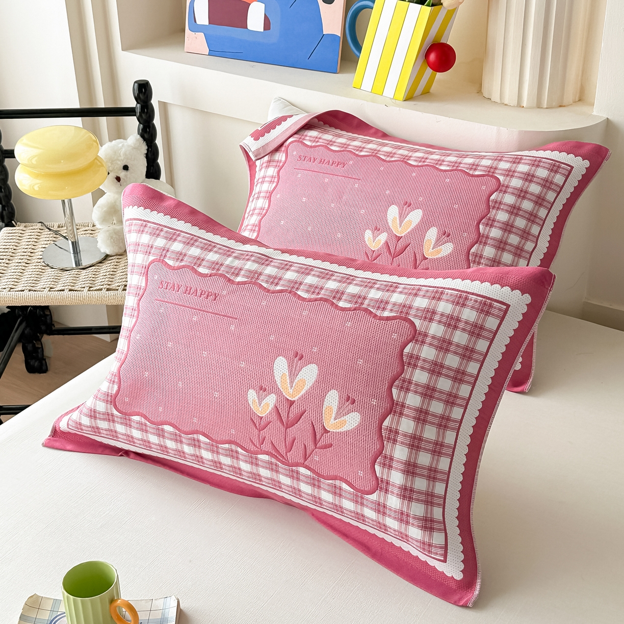 91家纺网 家纺一手货源 找家纺 （总）沐瑟家纺 2025新款亲肤柔软纱布小米格枕巾