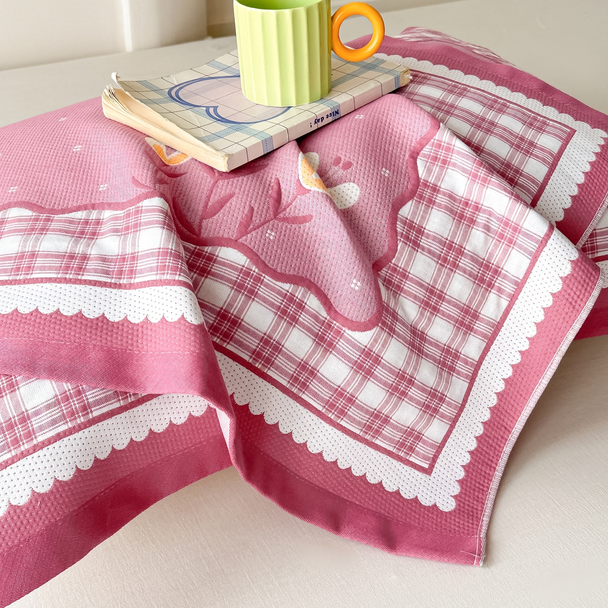 91家纺网 家纺一手货源 找家纺 （总）沐瑟家纺 2025新款亲肤柔软纱布小米格枕巾