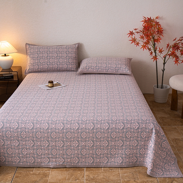 91家纺网 家纺一手货源 找家纺 萌飞 2025新款A类三层纱纱布毛巾被床盖 可丽之彩-玫瑰粉