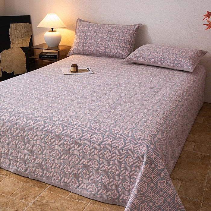 91家纺网 家纺一手货源 找家纺 萌飞 2025新款A类三层纱纱布毛巾被床盖 可丽之彩-玫瑰粉