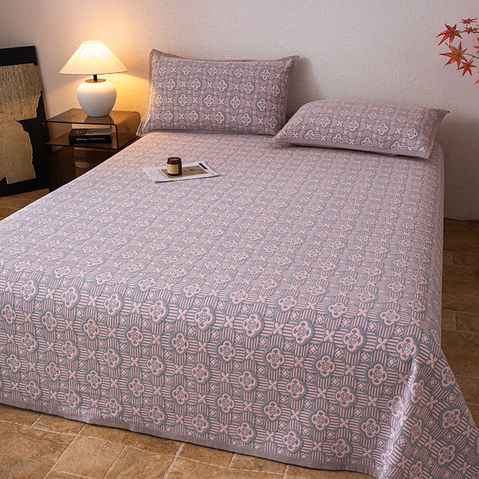 91家纺网 家纺一手货源 找家纺 萌飞 2025新款A类三层纱纱布毛巾被床盖 可丽之彩-玫瑰粉