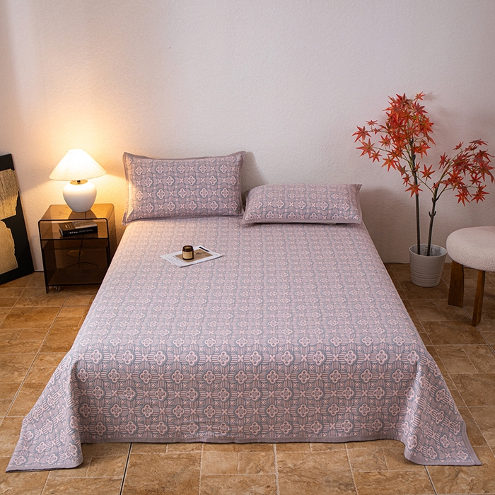 萌飞 2025新款A类三层纱纱布毛巾被床盖 可丽之彩-玫瑰粉