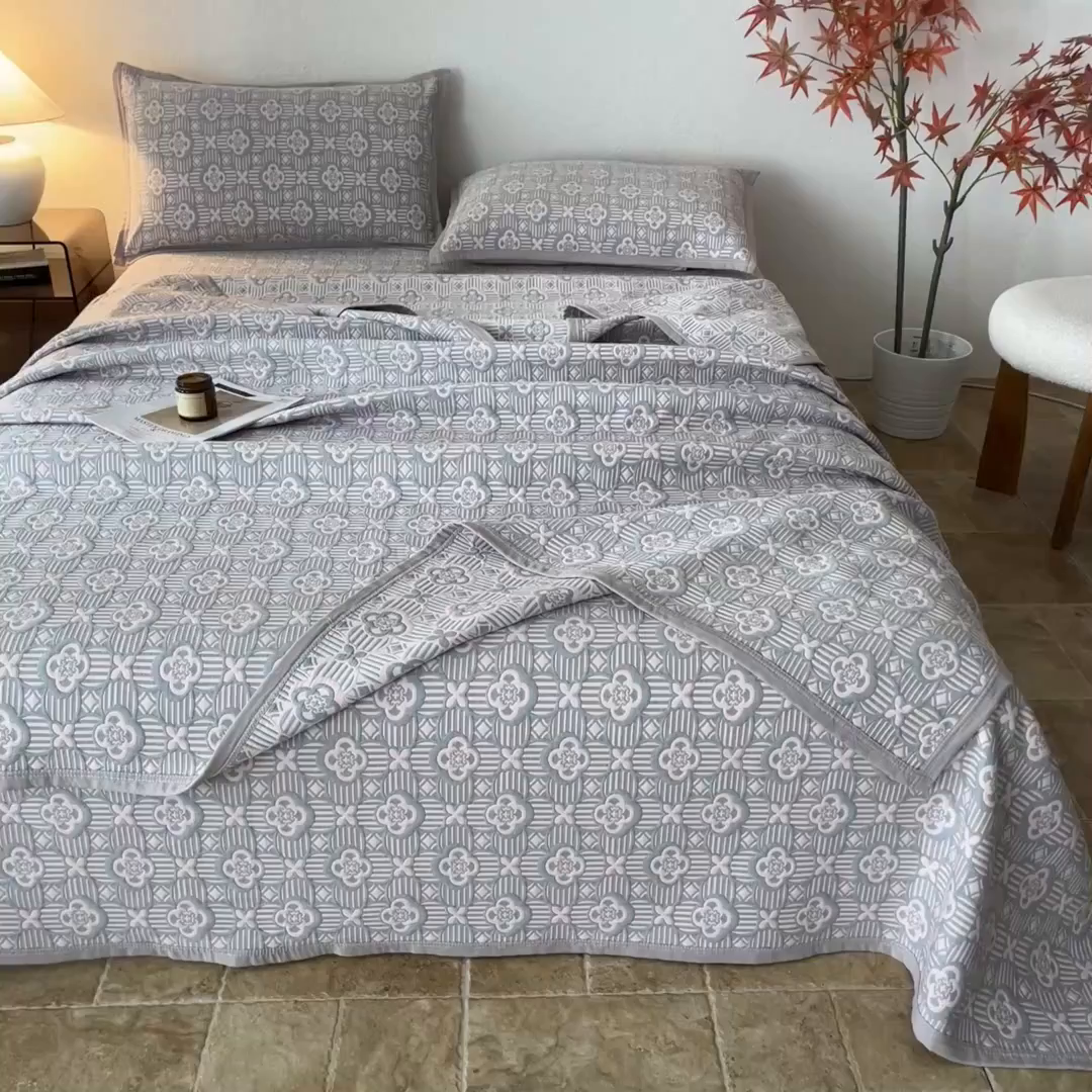 91家纺网 家纺一手货源 找家纺 萌飞 2025新款A类三层纱纱布毛巾被床盖 可丽之彩-玫瑰粉