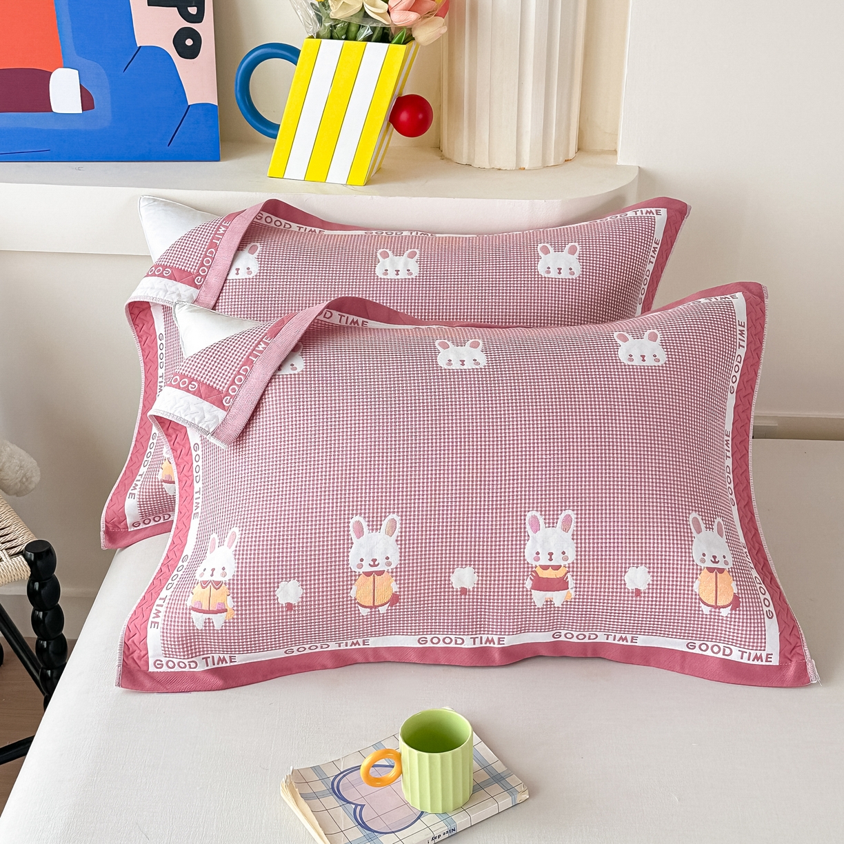 91家纺网 家纺一手货源 找家纺 （总）沐瑟家纺 2025新款亲肤柔软纱布小米格枕巾