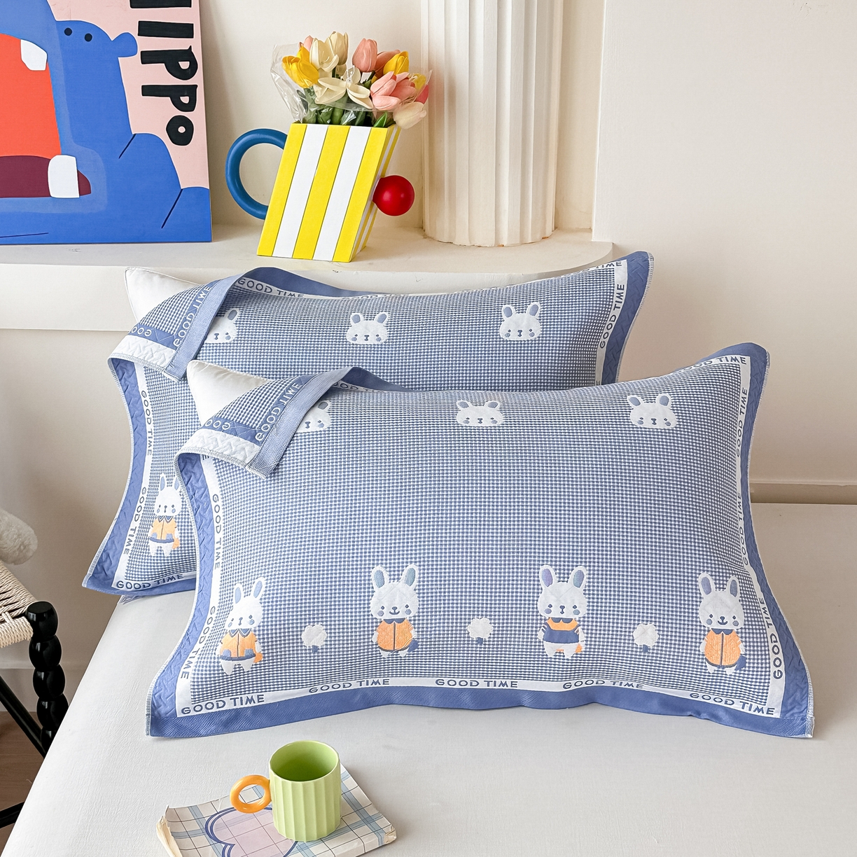 91家纺网 家纺一手货源 找家纺 （总）沐瑟家纺 2025新款亲肤柔软纱布小米格枕巾