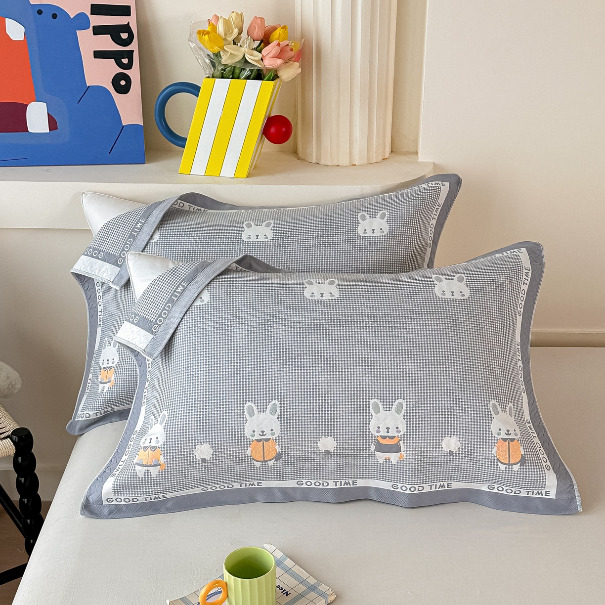 91家纺网 家纺一手货源 找家纺 （总）沐瑟家纺 2025新款亲肤柔软纱布小米格枕巾