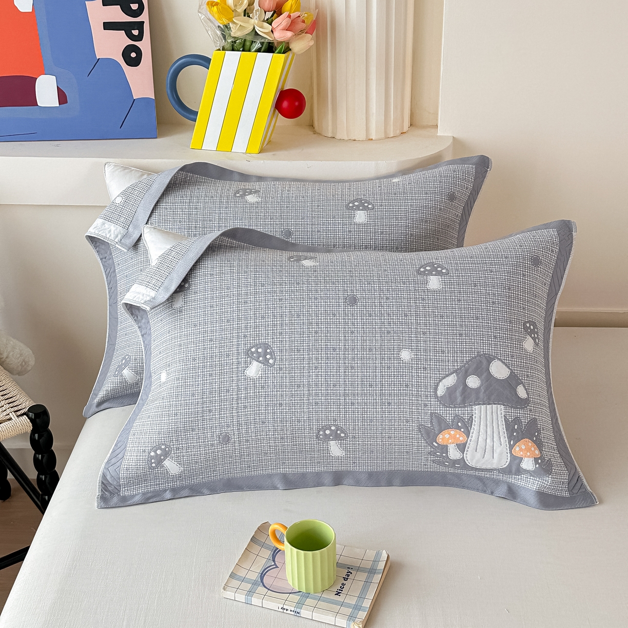 91家纺网 家纺一手货源 找家纺 （总）沐瑟家纺 2025新款亲肤柔软纱布小米格枕巾