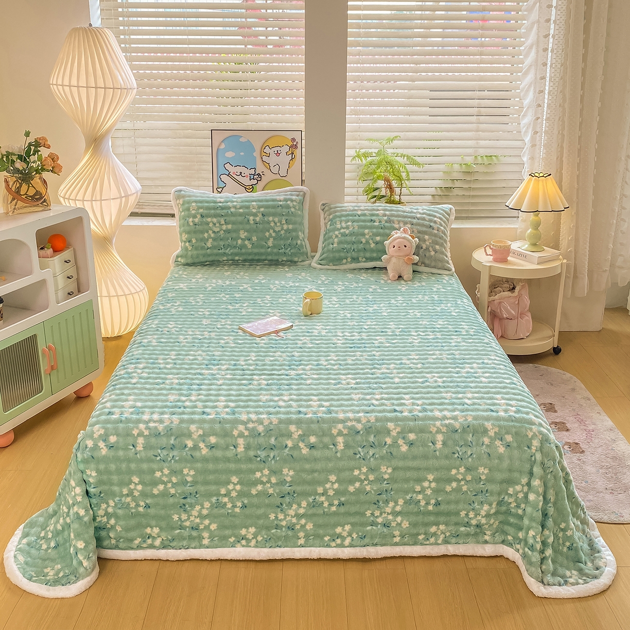 91家纺网 家纺一手货源 找家纺 眠势力 2025新款暖绒泡泡床单冬季保暖被单牛奶绒床单罩 春暖花开【暖绒泡泡床单】