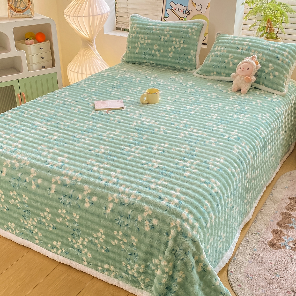 91家纺网 家纺一手货源 找家纺 眠势力 2025新款暖绒泡泡床单冬季保暖被单牛奶绒床单罩 春暖花开【暖绒泡泡床单】