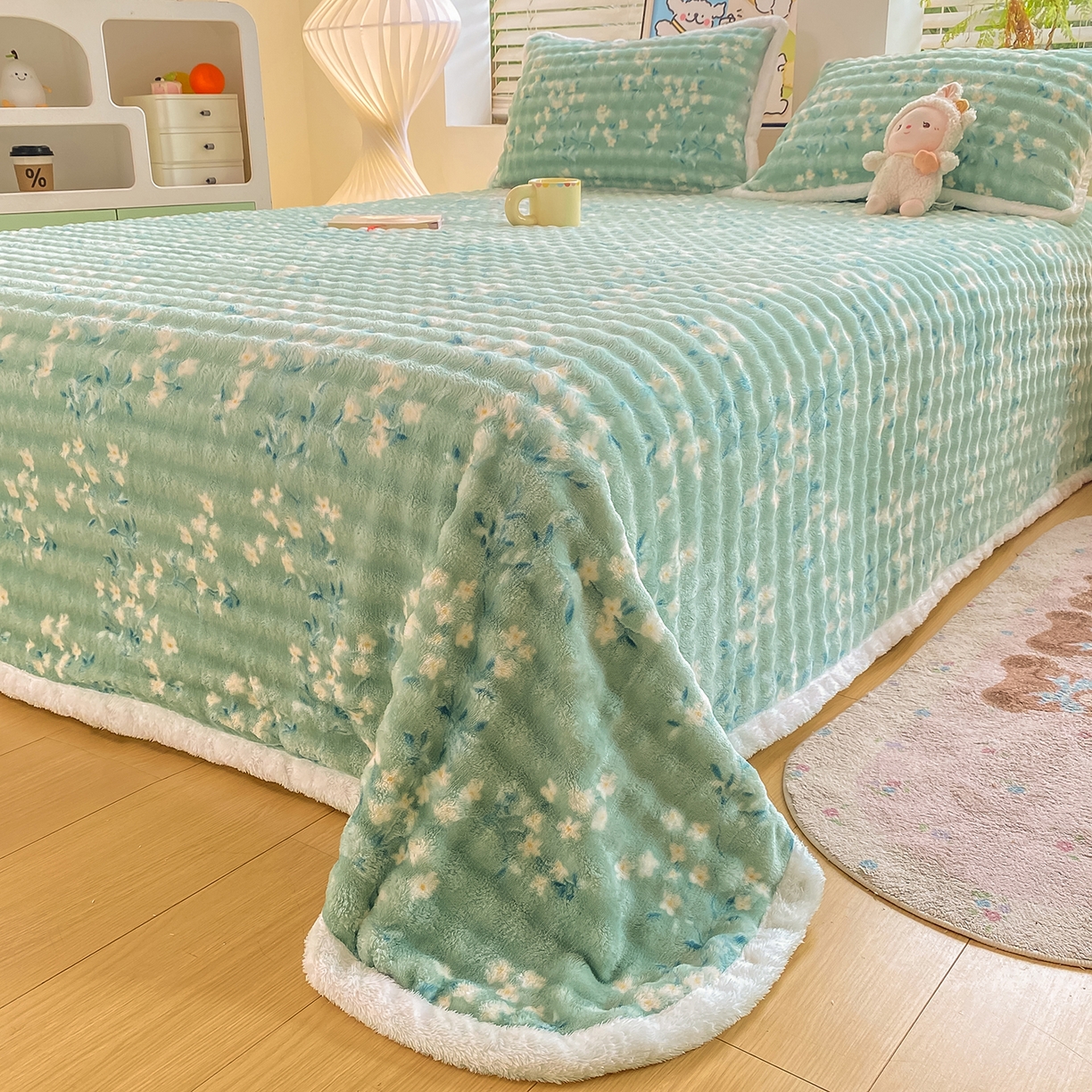 91家纺网 家纺一手货源 找家纺 眠势力 2025新款暖绒泡泡床单冬季保暖被单牛奶绒床单罩 春暖花开【暖绒泡泡床单】