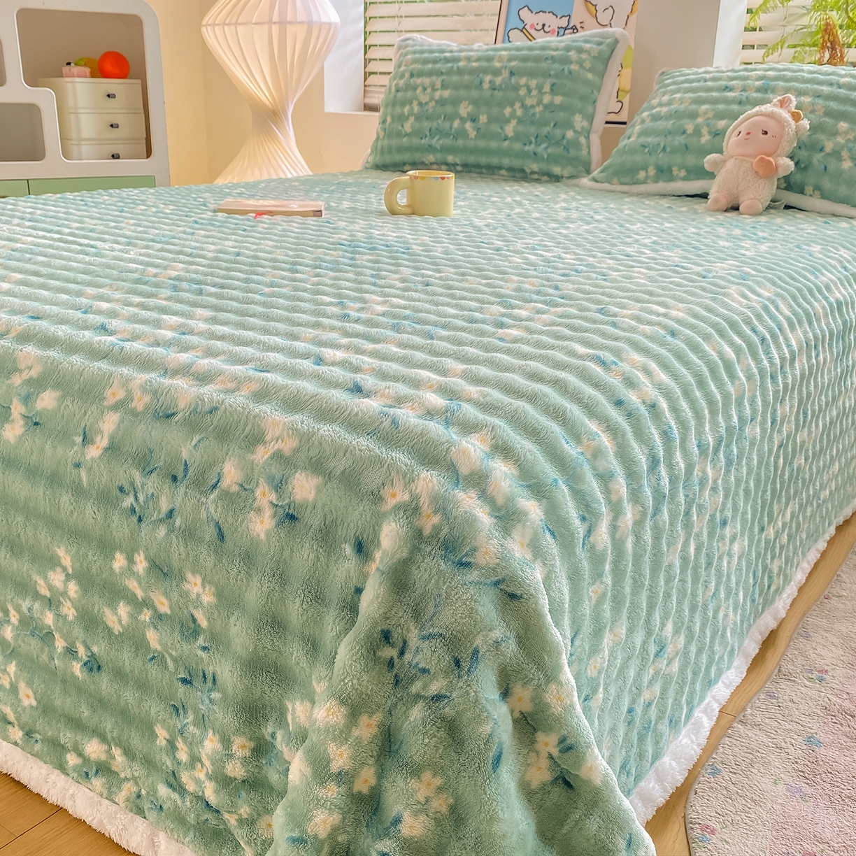 91家纺网 家纺一手货源 找家纺 眠势力 2025新款暖绒泡泡床单冬季保暖被单牛奶绒床单罩 春暖花开【暖绒泡泡床单】