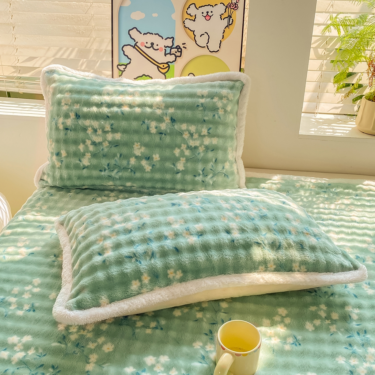 91家纺网 家纺一手货源 找家纺 眠势力 2025新款暖绒泡泡床单冬季保暖被单牛奶绒床单罩 春暖花开【暖绒泡泡床单】