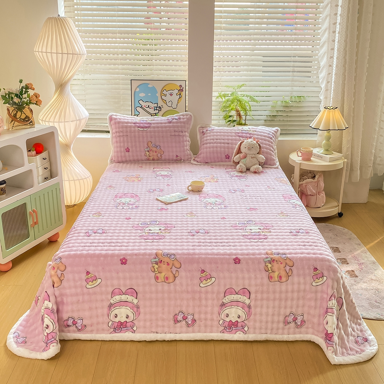 91家纺网 家纺一手货源 找家纺 眠势力 2025新款暖绒泡泡床单冬季保暖被单牛奶绒床单罩 蛋糕兔兔【暖绒泡泡床单】