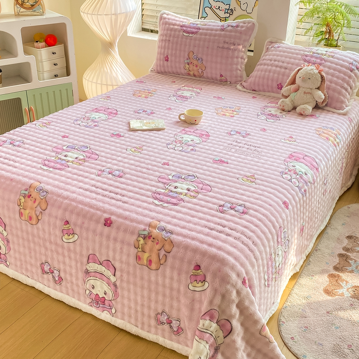 91家纺网 家纺一手货源 找家纺 眠势力 2025新款暖绒泡泡床单冬季保暖被单牛奶绒床单罩 蛋糕兔兔【暖绒泡泡床单】