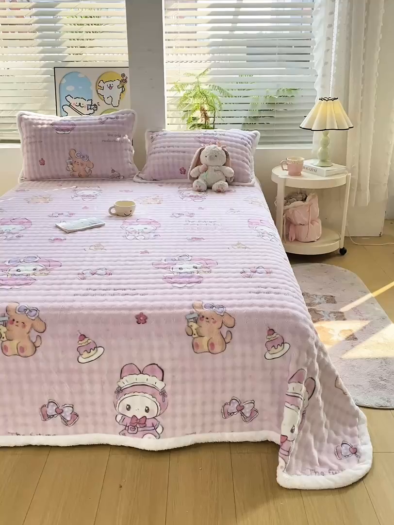 91家纺网 家纺一手货源 找家纺 眠势力 2025新款暖绒泡泡床单冬季保暖被单牛奶绒床单罩 蛋糕兔兔【暖绒泡泡床单】