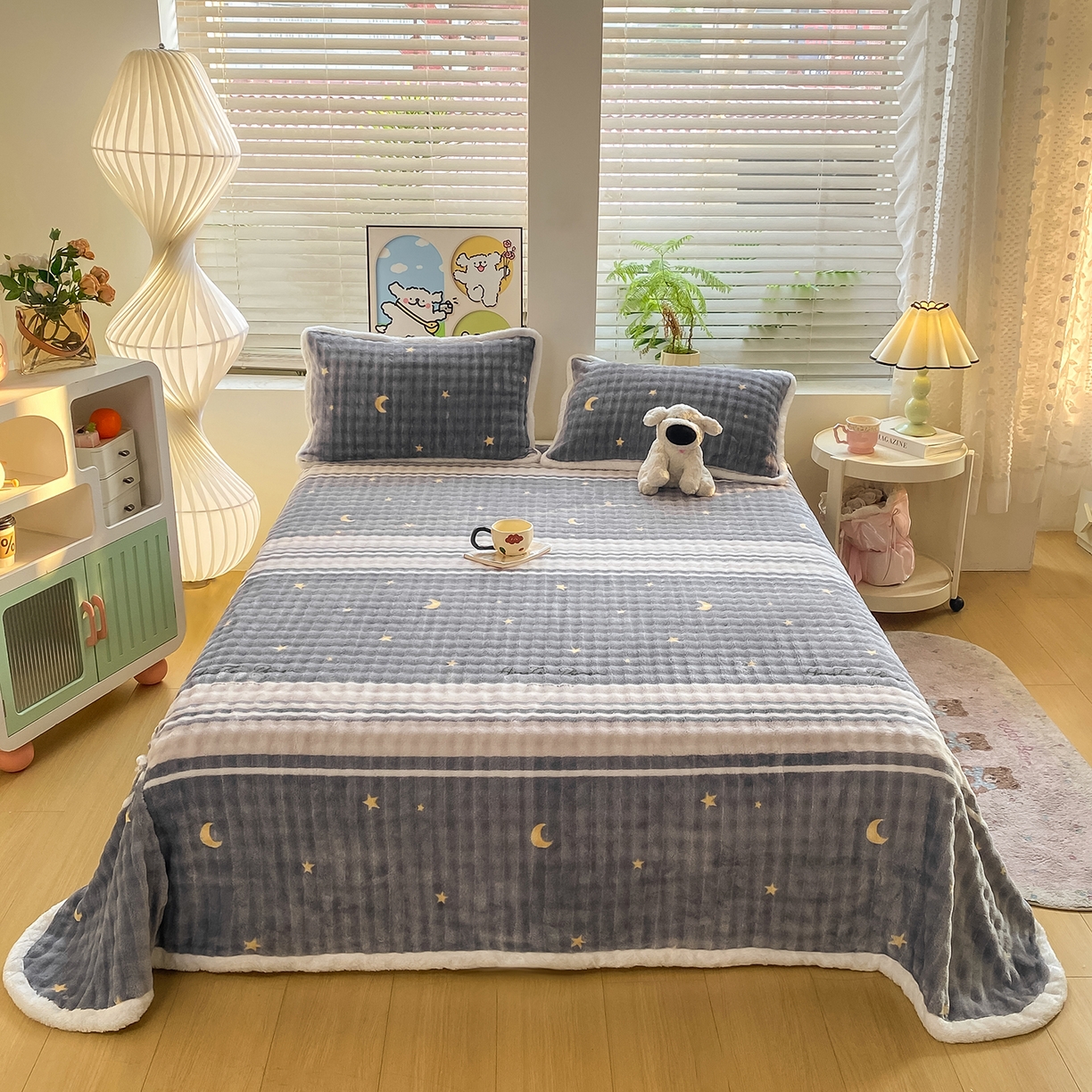 91家纺网 家纺一手货源 找家纺 眠势力 2025新款暖绒泡泡床单冬季保暖被单牛奶绒床单罩 繁星【暖绒泡泡床单】