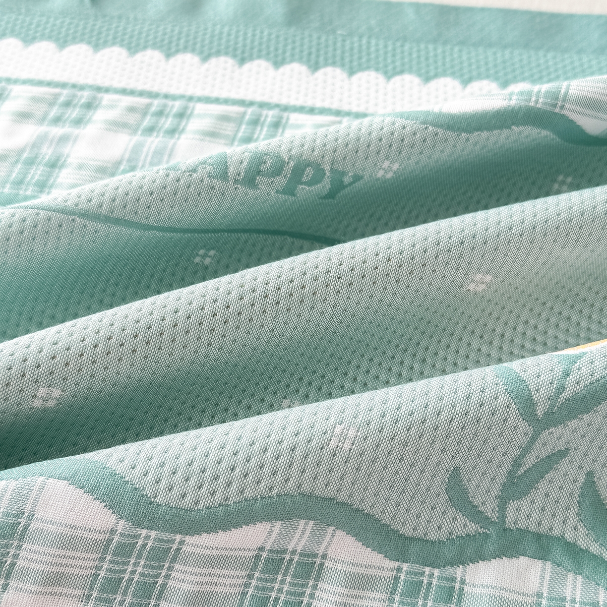 91家纺网 家纺一手货源 找家纺 沐瑟家纺 2025新款亲肤柔软纱布小米格枕巾 格子花-绿色 52*78cm枕巾/对
