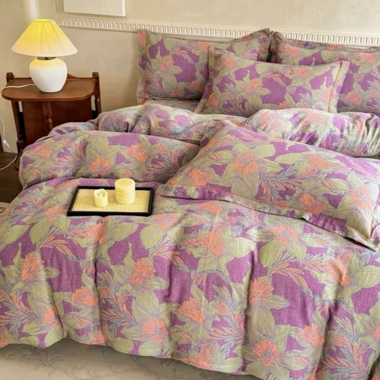 91家纺网 家纺一手货源 找家纺 （总）禧多家纺 2025新款双层纱四件套-紫百合 （福利款）