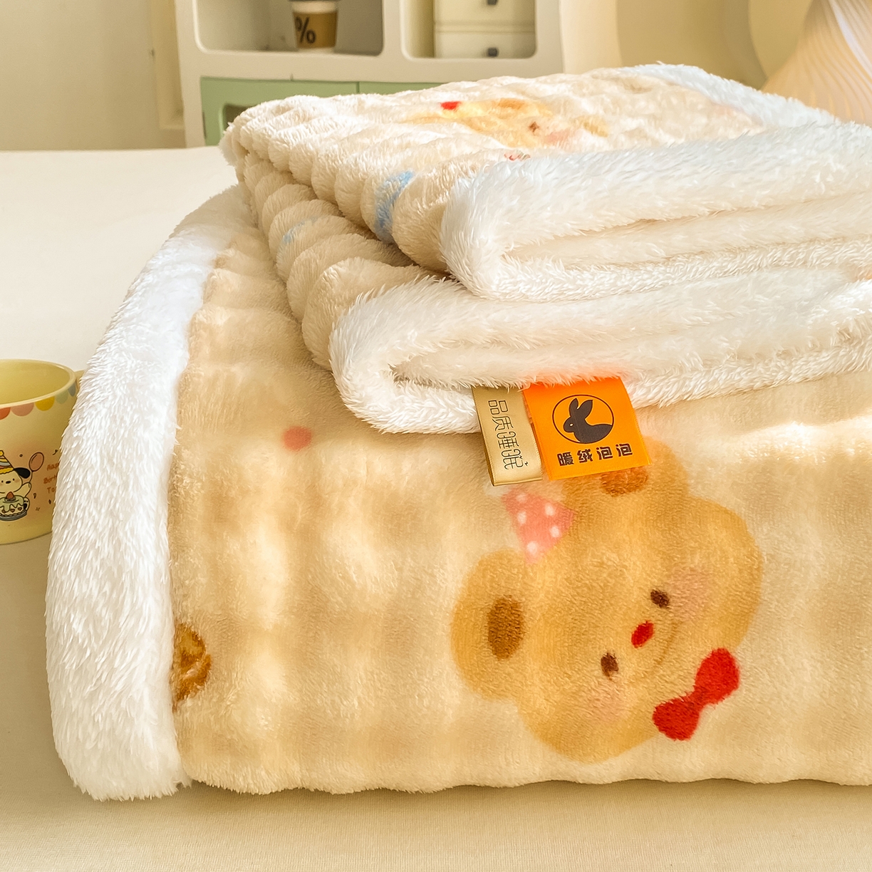 眠势力 2025新款暖绒泡泡床单冬季保暖被单牛奶绒床单罩 奶油小熊【暖绒泡泡床单】