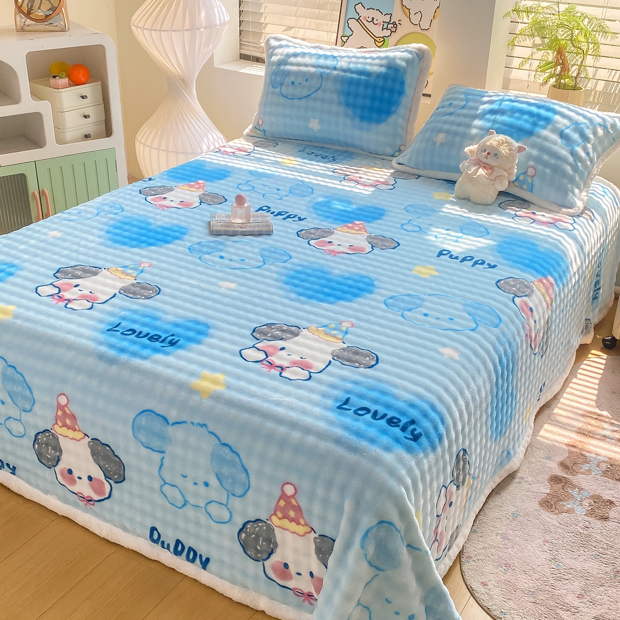 91家纺网 家纺一手货源 找家纺 眠势力 2025新款暖绒泡泡床单冬季保暖被单牛奶绒床单罩 趴趴狗【暖绒泡泡床单】