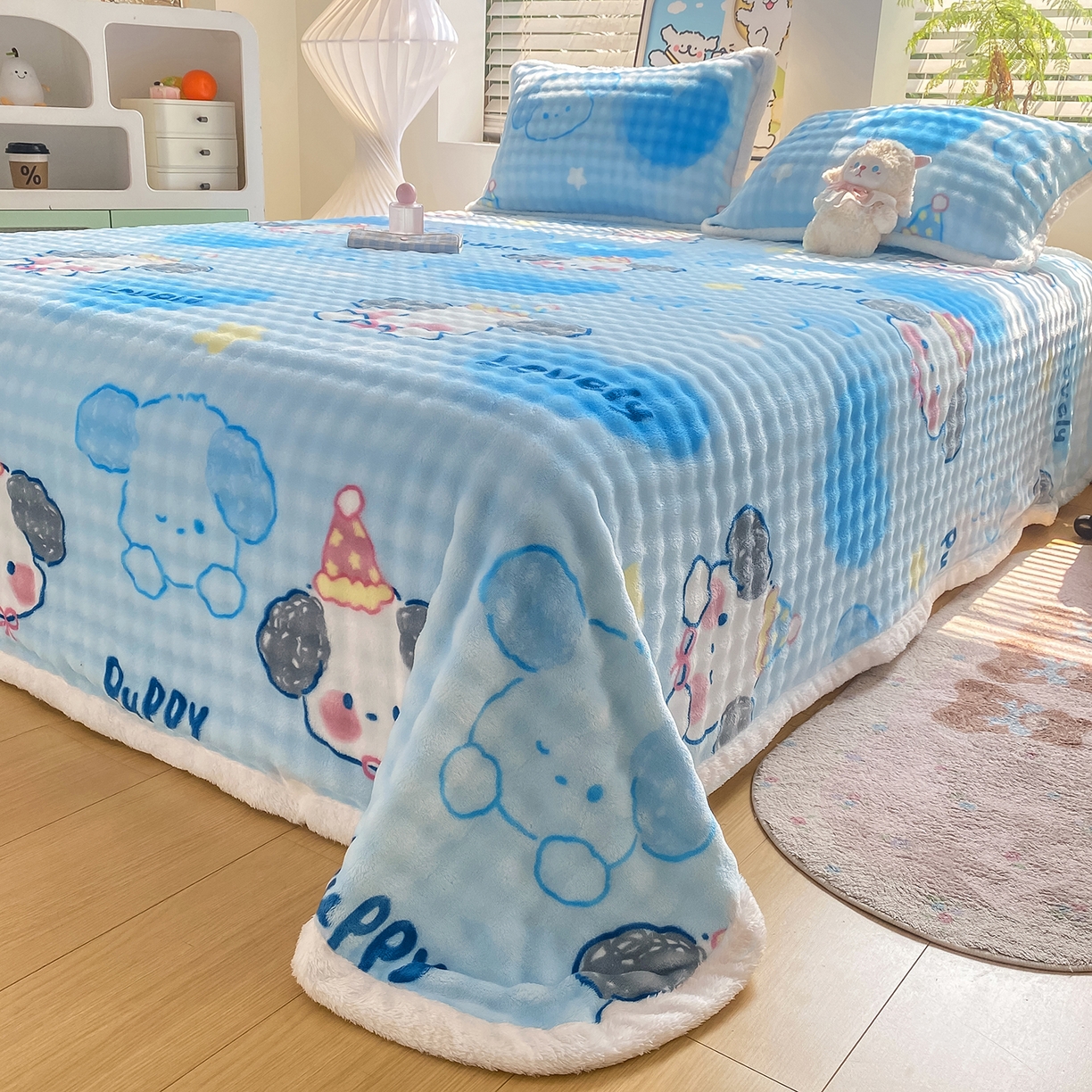 91家纺网 家纺一手货源 找家纺 眠势力 2025新款暖绒泡泡床单冬季保暖被单牛奶绒床单罩 趴趴狗【暖绒泡泡床单】