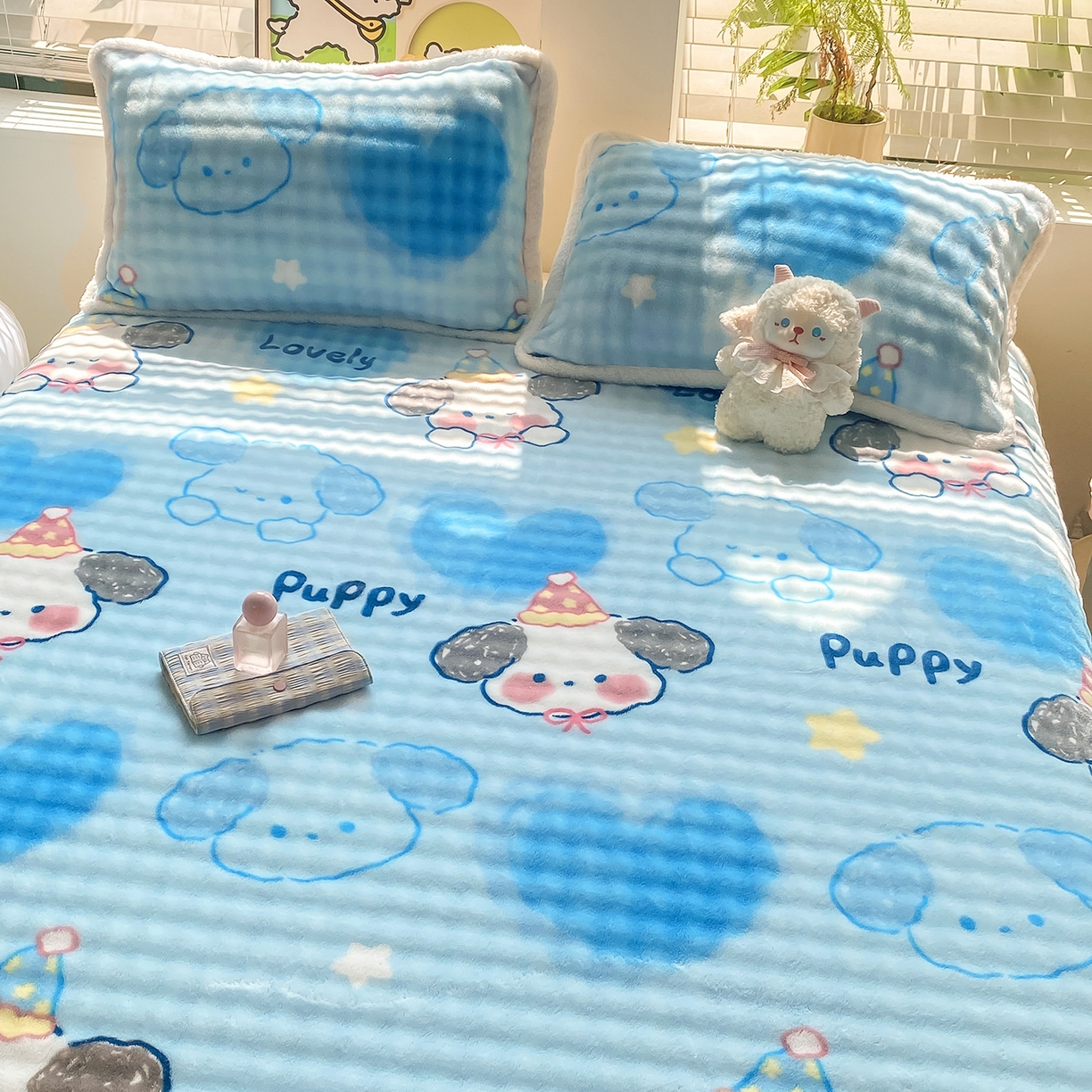 91家纺网 家纺一手货源 找家纺 眠势力 2025新款暖绒泡泡床单冬季保暖被单牛奶绒床单罩 趴趴狗【暖绒泡泡床单】