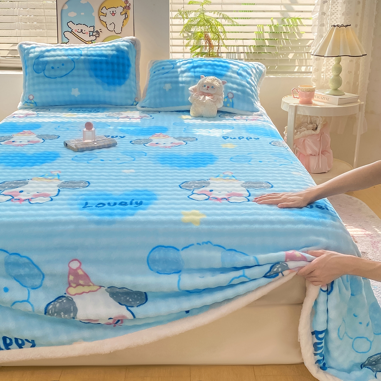 91家纺网 家纺一手货源 找家纺 眠势力 2025新款暖绒泡泡床单冬季保暖被单牛奶绒床单罩 趴趴狗【暖绒泡泡床单】