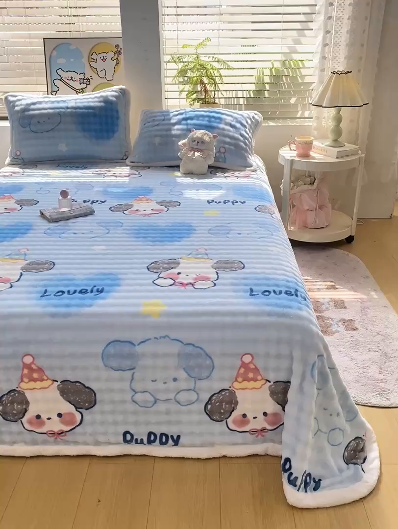 91家纺网 家纺一手货源 找家纺 眠势力 2025新款暖绒泡泡床单冬季保暖被单牛奶绒床单罩 趴趴狗【暖绒泡泡床单】