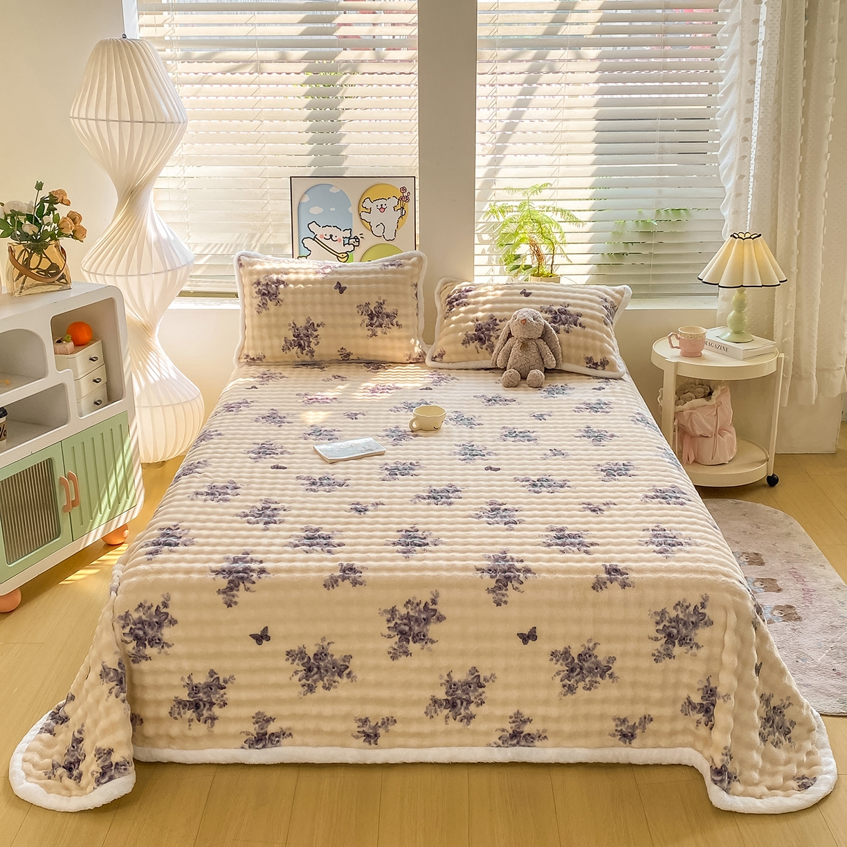 91家纺网 家纺一手货源 找家纺 眠势力 2025新款暖绒泡泡床单冬季保暖被单牛奶绒床单罩 水墨江南【暖绒泡泡床单】