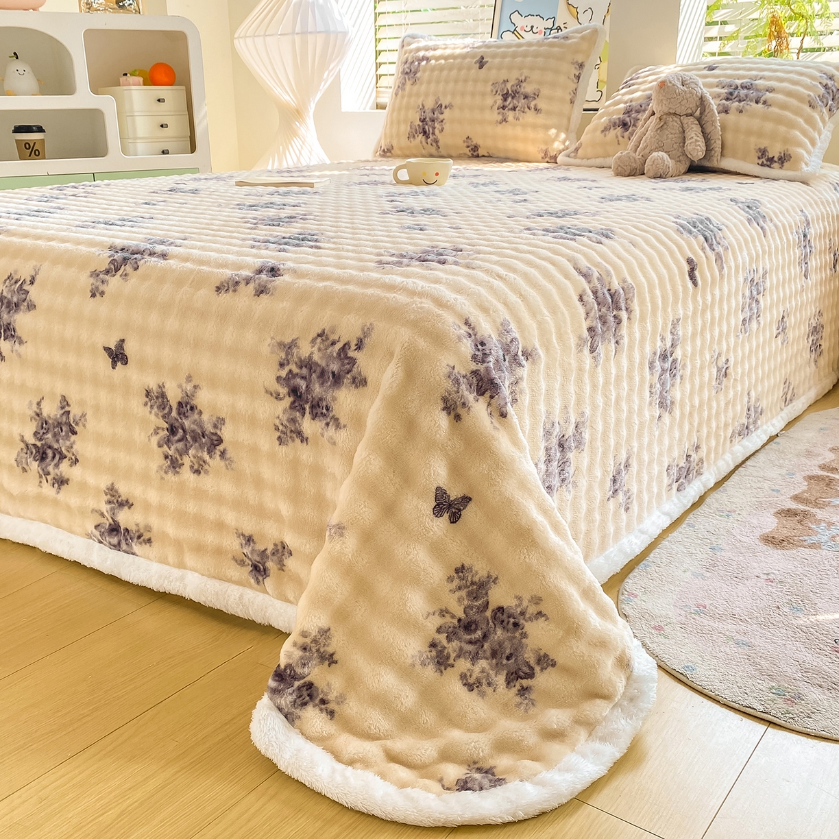 91家纺网 家纺一手货源 找家纺 眠势力 2025新款暖绒泡泡床单冬季保暖被单牛奶绒床单罩 水墨江南【暖绒泡泡床单】