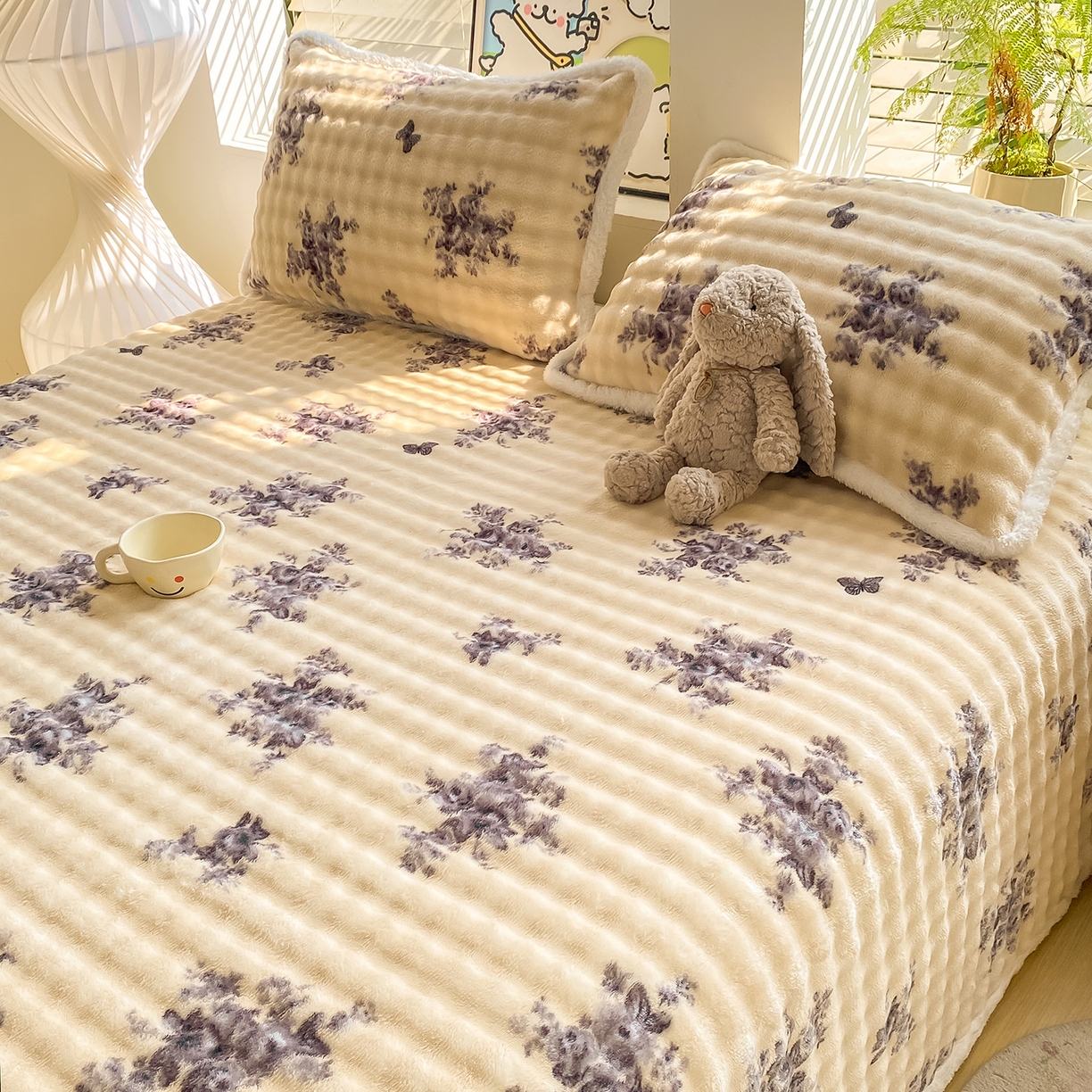 91家纺网 家纺一手货源 找家纺 眠势力 2025新款暖绒泡泡床单冬季保暖被单牛奶绒床单罩 水墨江南【暖绒泡泡床单】