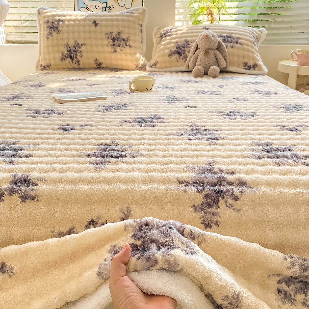 91家纺网 家纺一手货源 找家纺 眠势力 2025新款暖绒泡泡床单冬季保暖被单牛奶绒床单罩 水墨江南【暖绒泡泡床单】