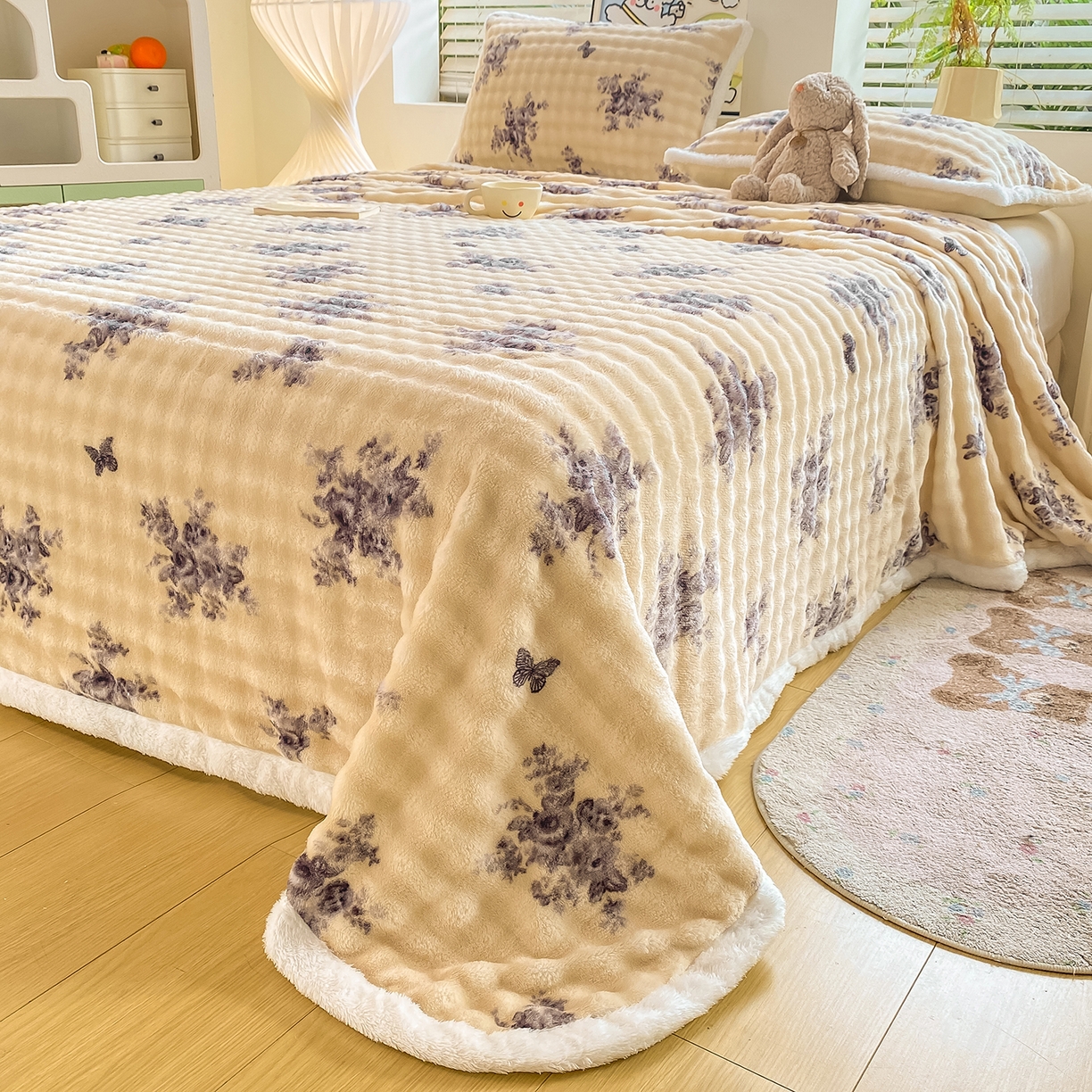 91家纺网 家纺一手货源 找家纺 眠势力 2025新款暖绒泡泡床单冬季保暖被单牛奶绒床单罩 水墨江南【暖绒泡泡床单】