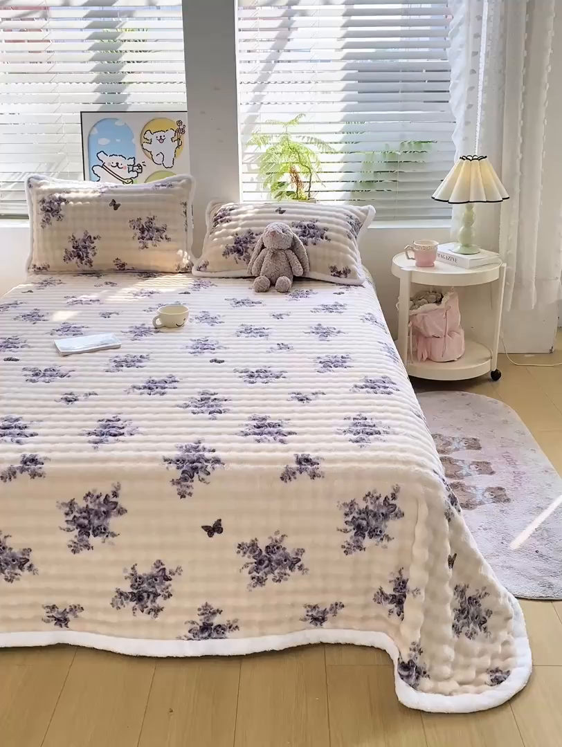 91家纺网 家纺一手货源 找家纺 眠势力 2025新款暖绒泡泡床单冬季保暖被单牛奶绒床单罩 水墨江南【暖绒泡泡床单】