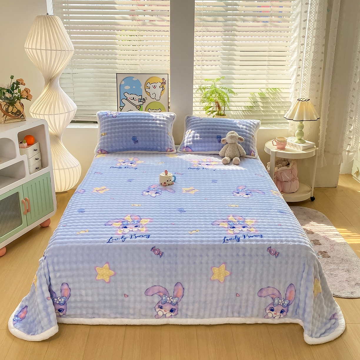 91家纺网 家纺一手货源 找家纺 眠势力 2025新款暖绒泡泡床单冬季保暖被单牛奶绒床单罩 星星梦露【暖绒泡泡床单】