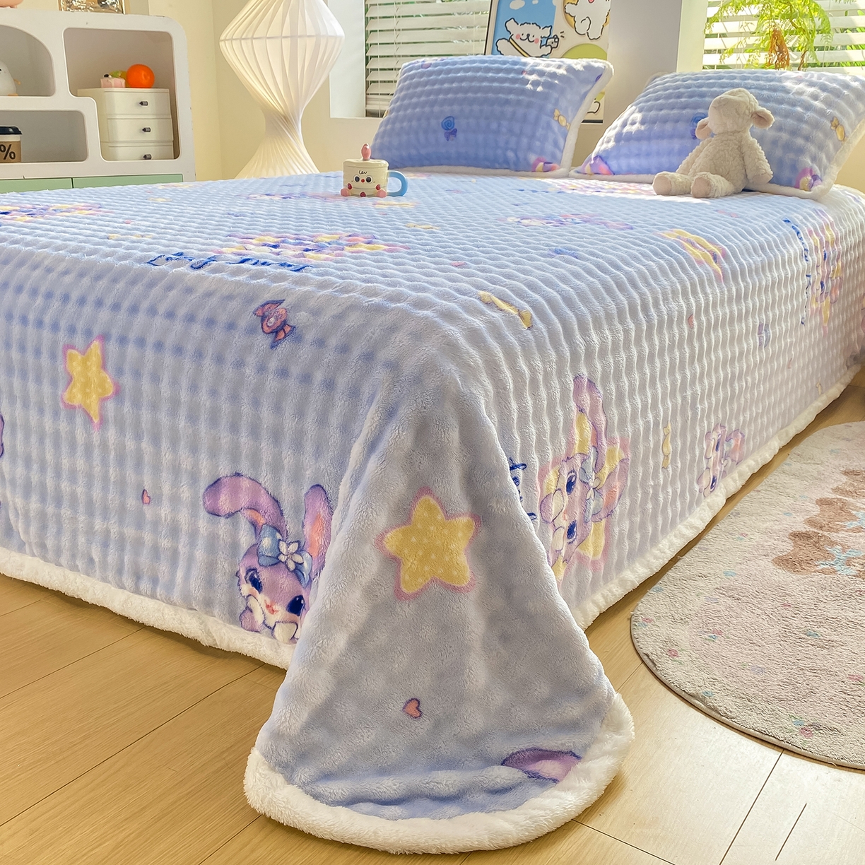 91家纺网 家纺一手货源 找家纺 眠势力 2025新款暖绒泡泡床单冬季保暖被单牛奶绒床单罩 星星梦露【暖绒泡泡床单】