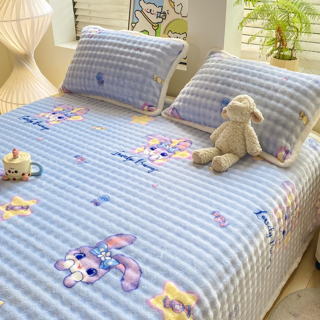 91家纺网 家纺一手货源 找家纺 眠势力 2025新款暖绒泡泡床单冬季保暖被单牛奶绒床单罩 星星梦露【暖绒泡泡床单】