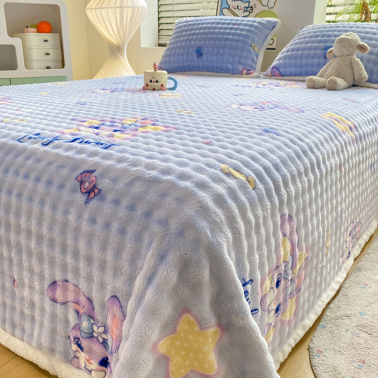 91家纺网 家纺一手货源 找家纺 眠势力 2025新款暖绒泡泡床单冬季保暖被单牛奶绒床单罩 星星梦露【暖绒泡泡床单】