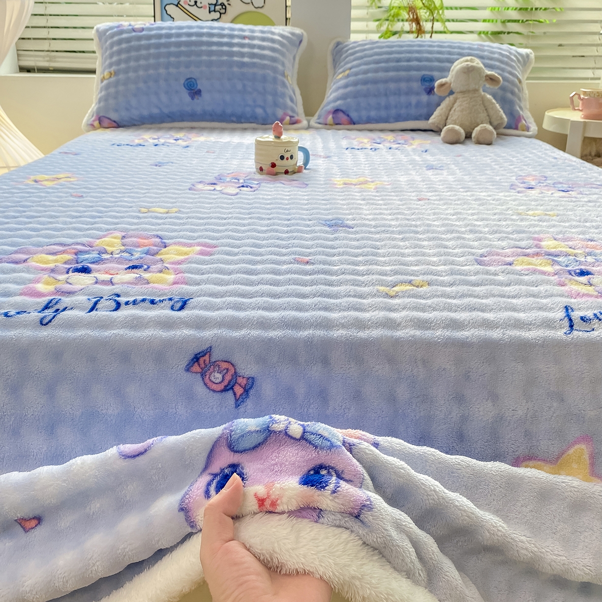 91家纺网 家纺一手货源 找家纺 眠势力 2025新款暖绒泡泡床单冬季保暖被单牛奶绒床单罩 星星梦露【暖绒泡泡床单】