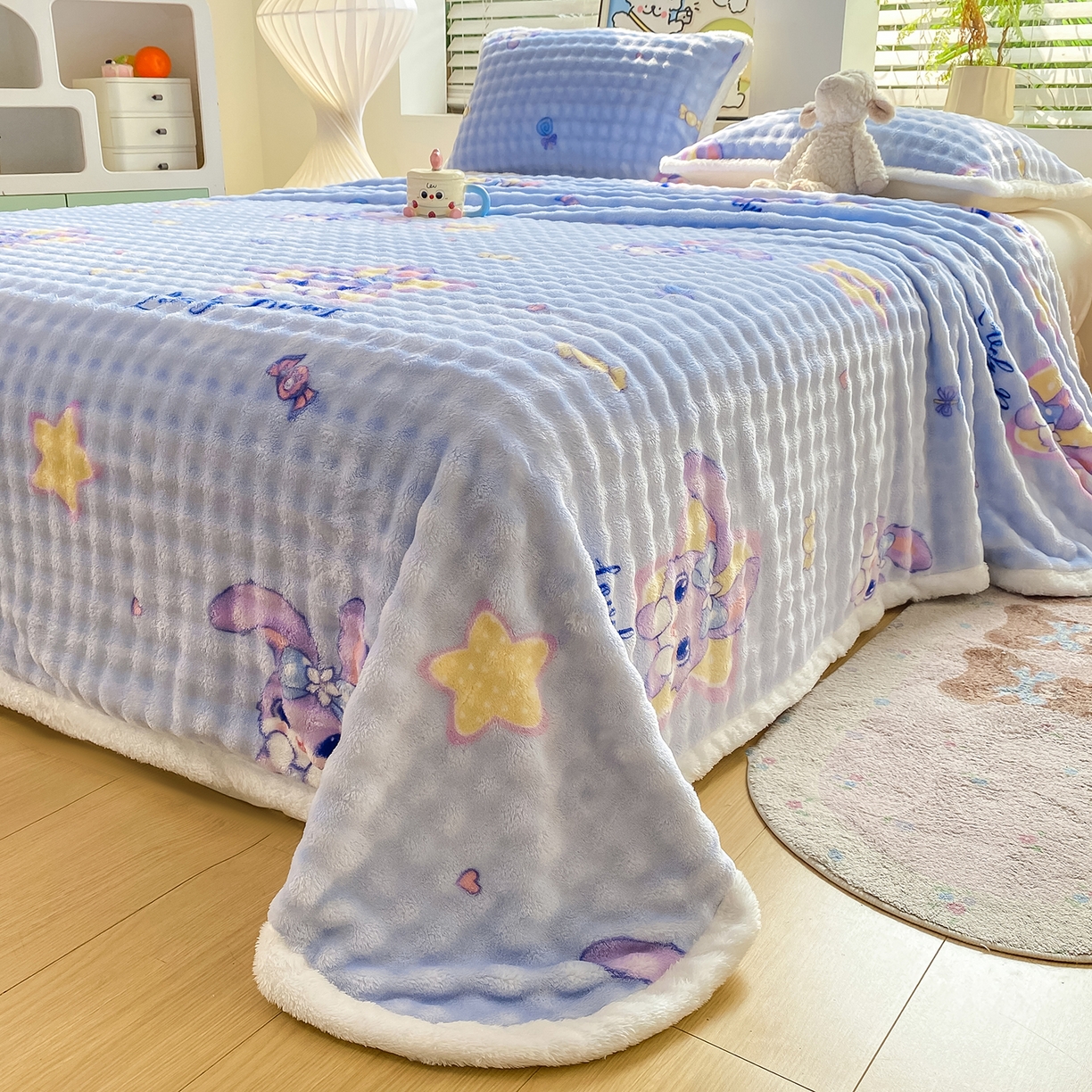 91家纺网 家纺一手货源 找家纺 眠势力 2025新款暖绒泡泡床单冬季保暖被单牛奶绒床单罩 星星梦露【暖绒泡泡床单】