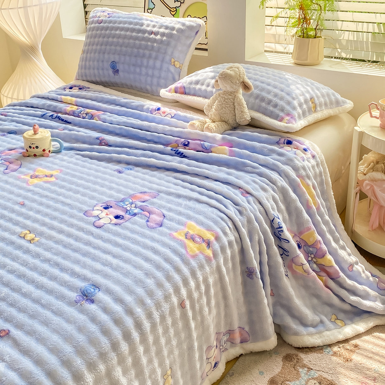 91家纺网 家纺一手货源 找家纺 眠势力 2025新款暖绒泡泡床单冬季保暖被单牛奶绒床单罩 星星梦露【暖绒泡泡床单】