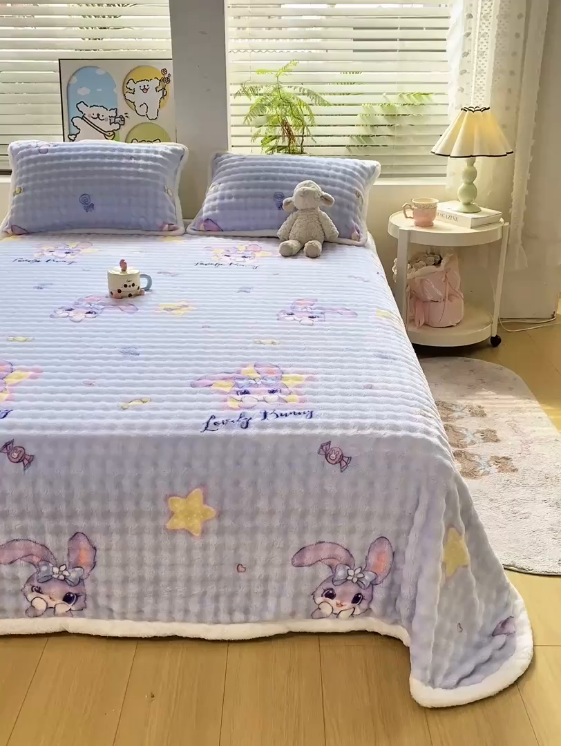 91家纺网 家纺一手货源 找家纺 眠势力 2025新款暖绒泡泡床单冬季保暖被单牛奶绒床单罩 星星梦露【暖绒泡泡床单】