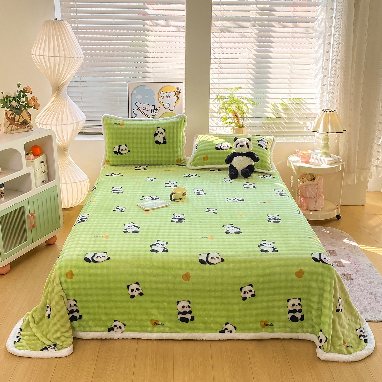 91家纺网 家纺一手货源 找家纺 眠势力 2025新款暖绒泡泡床单冬季保暖被单牛奶绒床单罩 熊猫【暖绒泡泡床单】