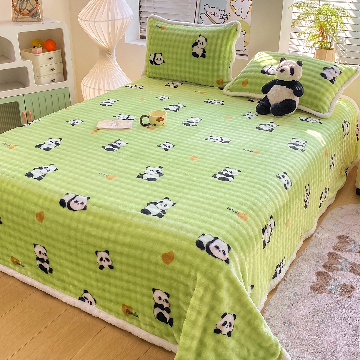 91家纺网 家纺一手货源 找家纺 眠势力 2025新款暖绒泡泡床单冬季保暖被单牛奶绒床单罩 熊猫【暖绒泡泡床单】