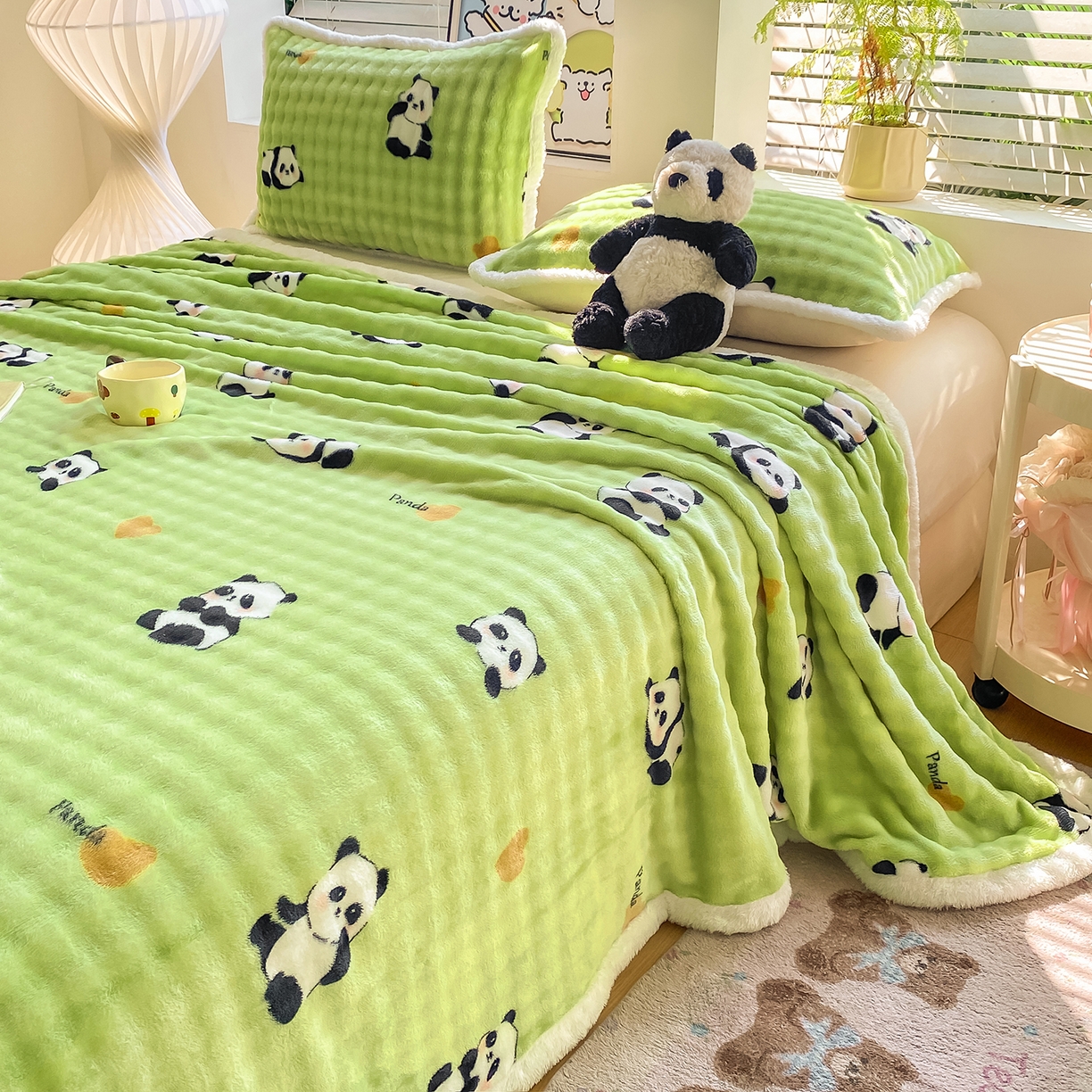91家纺网 家纺一手货源 找家纺 眠势力 2025新款暖绒泡泡床单冬季保暖被单牛奶绒床单罩 熊猫【暖绒泡泡床单】